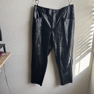 Black Faux Leather Croc-Embossed Pants